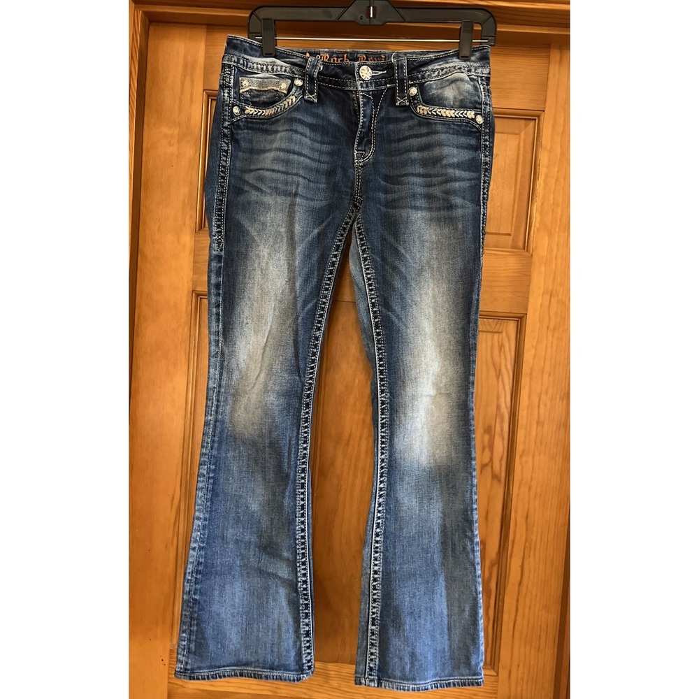 Rock Revival Etty Bootcut Low Rise Jeans Women's Sz 29 Embellished Flap Pocket